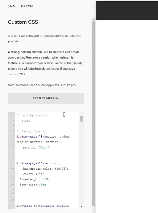 How to add css codes for squarespace easy youtube