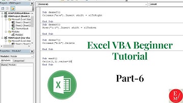 Excel VBA Beginner Tutorial | How to use Insert, delete cells and columns , rows through VBA