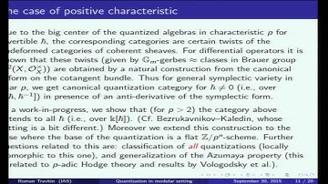 Quantization in modular setting, and its applications - Roman Travkin