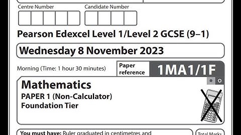 GCSE Maths Nov 2023 Foundation Paper 1 Non calc Pearson Edexcel