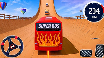 Crazy Bus Mega Ramp 😊 Impossible Racing : Bus Stunt Impossible Trucks - Android Gameplay