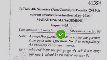 2016 Mdu BCom Pass 4th Sem Marketing Management Question Paper