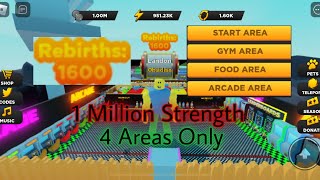 1600 Rebirths and 1 Million Strength in 4 Areas Only - Roblox Strongman Simulator