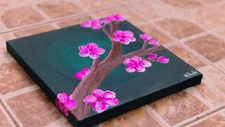 Cherry Blossom Painting on Canvas | Simple Canvas Painting for Beginners|