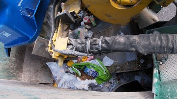 Autocar Amrep ASL  Garbage Truck Packing Trash - Hopper Footage