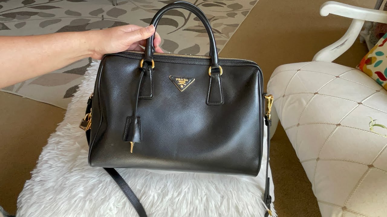 Prada Saffiano Leather Top Handle Bag, Black