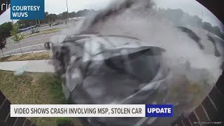 Video shows crash involving Michigan State Police trooper, stolen car