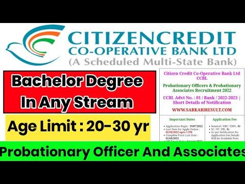 Citizen Credit Co-Operative Bank Ltd CCBL Probationary Officers & Associates Online Form 2022.