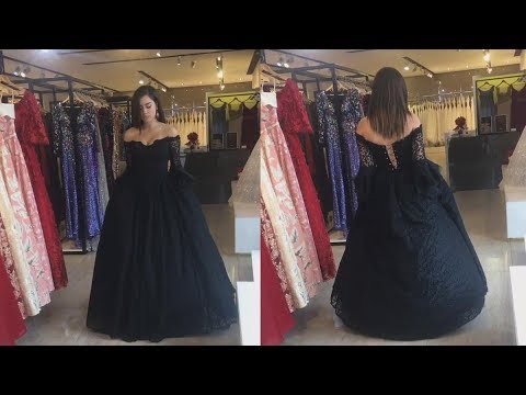 Black Lace Puffy Sleeved Off-the-shoulder Prom Ball Gown - YouTube