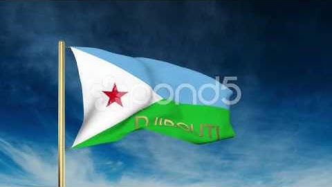 Djibouti Flag Slider Style With Title. Waving In The Wind With Cloud Background
