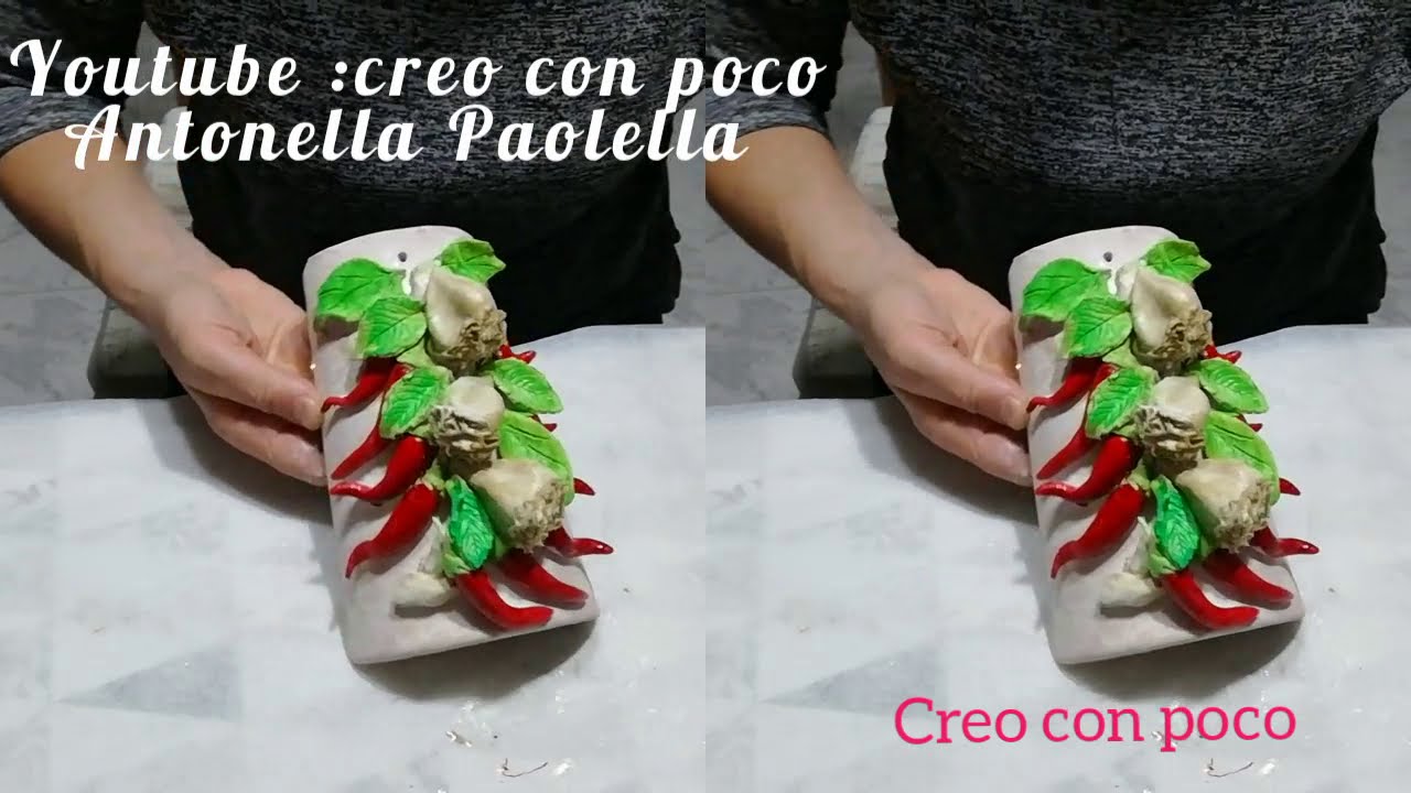 Tegola coccio a rilievo con paste modellabili Das, senza stampi peperoncino e aglio#tegola #coccio #