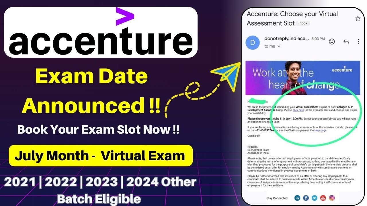 🎁Accenture Exam Slot Booking mail | Book your accenture assessment test now | Interview Result
