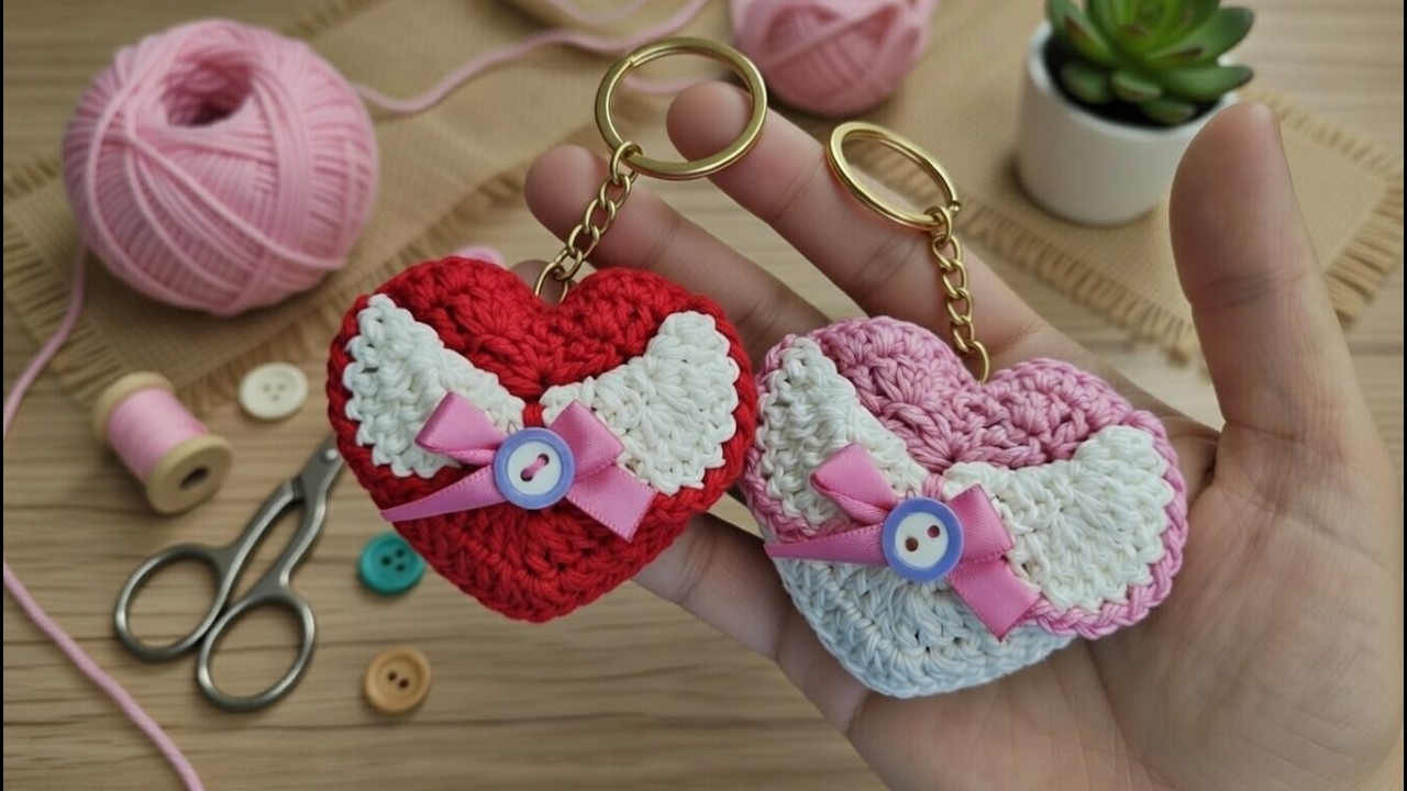 طريقة عمل قلب كروشيه مجسم ميدالية خطوة بخطوة | مع الباترون