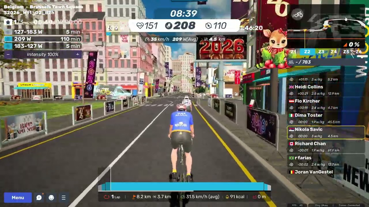 MyWhoosh - Custom workout on Brussels Town Square - Base training S2026_W11_02