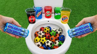Football VS Mentos and Popular Sodas !! Mtn Dew, Coca Cola, Fanta, Sprite and Mentos in the toilet