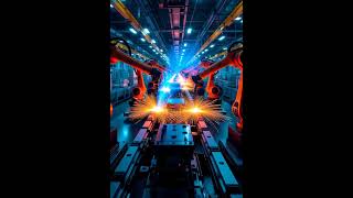 Robotic Arms Welding In A Factory