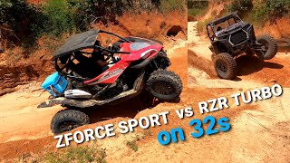 NEW ZFORCE SPORT vs RZR TURBO on 32s Hill Climbing & Crawling | Barnyard Mud Boggers