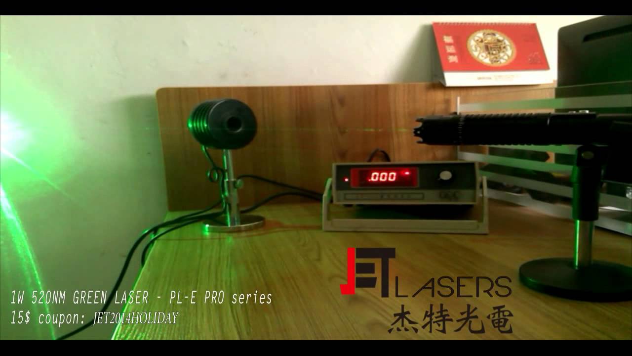 1000MW GREEN LASER HANDHELD AT 520 NM, JETLASERS, POWER VERIFIED