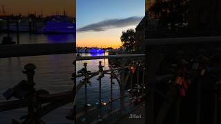 Sunset Love Locks In Hamburg Wilhelminenbrücke, Speicherstadt