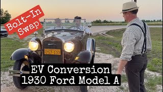 The Model E - 1930 Ford Model A Roadster All Electric EV Bolt In Conversion. Tesla battery & Hyper9.