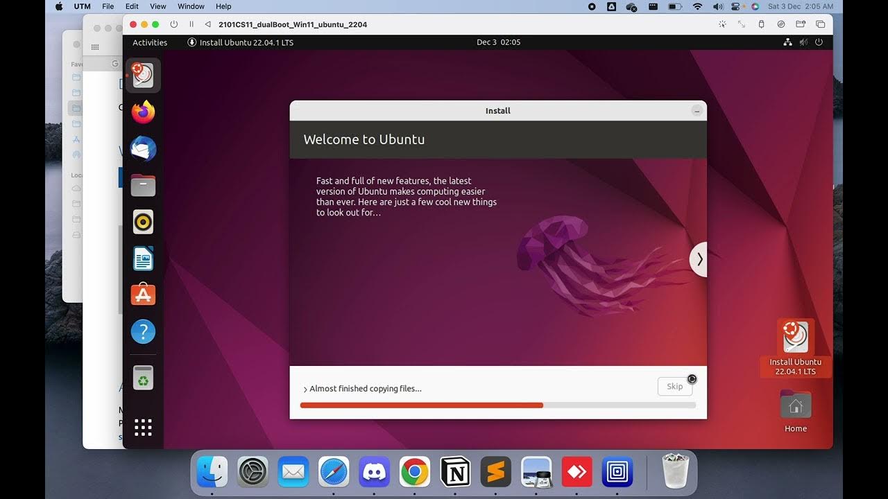 Install dualboot win11 ubuntu 2204 in utm macos walkthrough 2101cs11