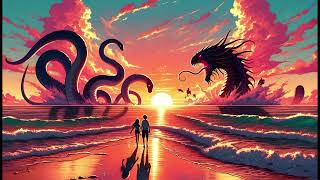 Sunset Monster Fight Anime 4K Screensaver Chill Music Moving Wallpaper Ai Art Experience