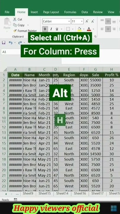 Adjust your column and row |Excel sheets keyboard shortcuts|key |tricks ...