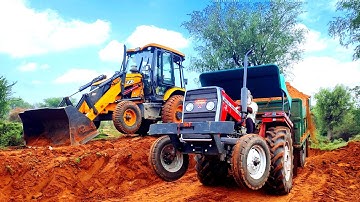 Jcb 3dx machine loading Mud in farmtrac 45 Massey 241 tractor । Jcb tractor । Jcb video ।Jcb cartoon