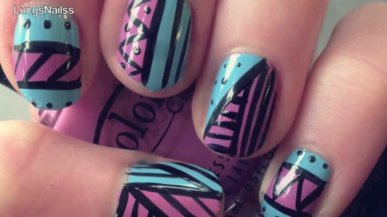 Simple Aztec Nail Art Tutorial ♥ - YouTube