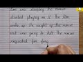 Short story  a lion and a mouse  story in cursive handwriting  writing practice  english 186