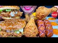 ASMR CHICKEN BURGER, FRIED CHICKEN, SAUSAGES, EGGS, CHEESE SAUCE MUKBANG MASSIVE Eating Sounds