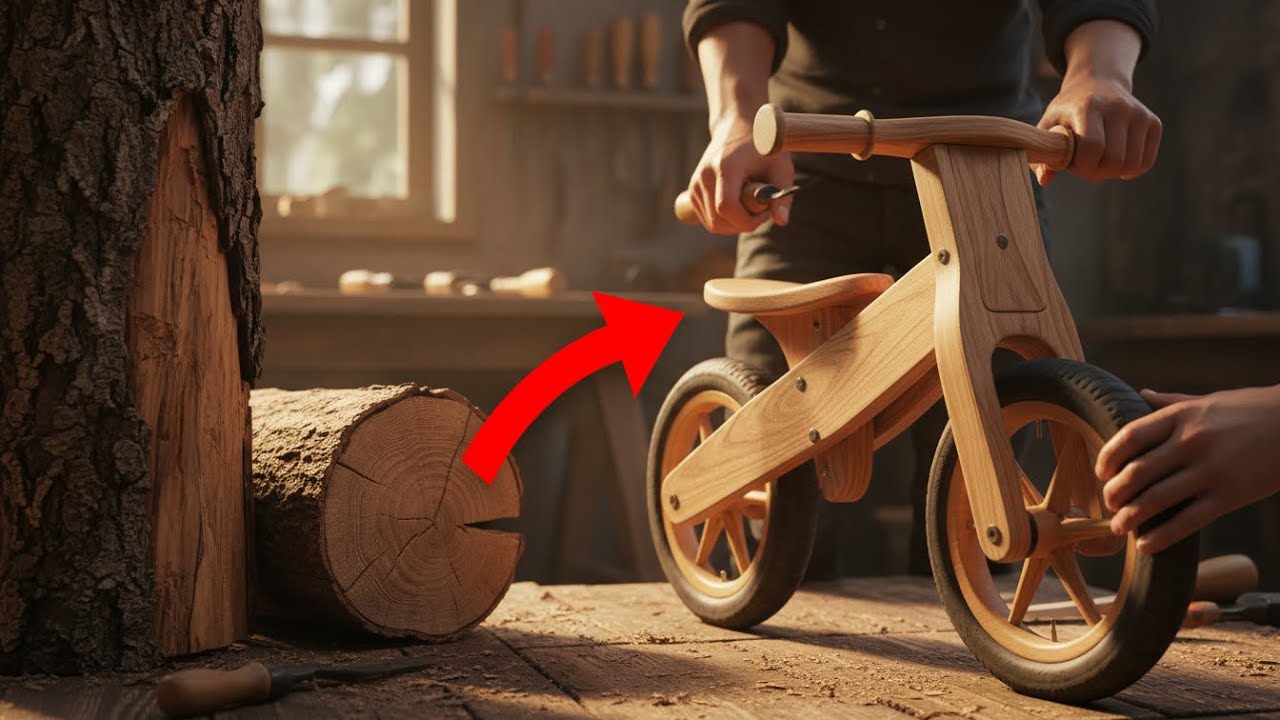 This Wooden Balance Bike Was Made from a Forest Tree | ASMR Woodworking