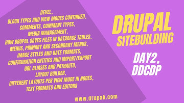 Drupal Day 2, Devel, Comment types, Media, Menus, Config Entities, Pathauto, Layout Builder