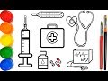 Glitter Medical Instruments Coloring Pages For Kids | Peralatan Medis Halaman Mewarnai