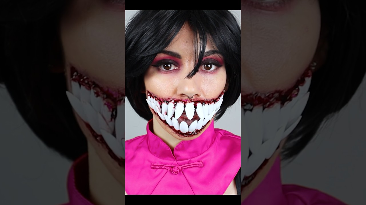 putting on Mileena's teeth 🤓 #cosplayer