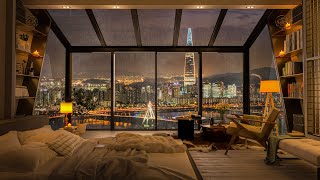 Rainy Night in Seoul | Cozy Luxury Bedroom with Relaxing Smooth Piano Jazz Music for Relaxation