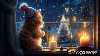 Waiting for Santa 🎅 Vintage Christmas Oldies playing in another room, Crackling fire &amp; purring ASMR