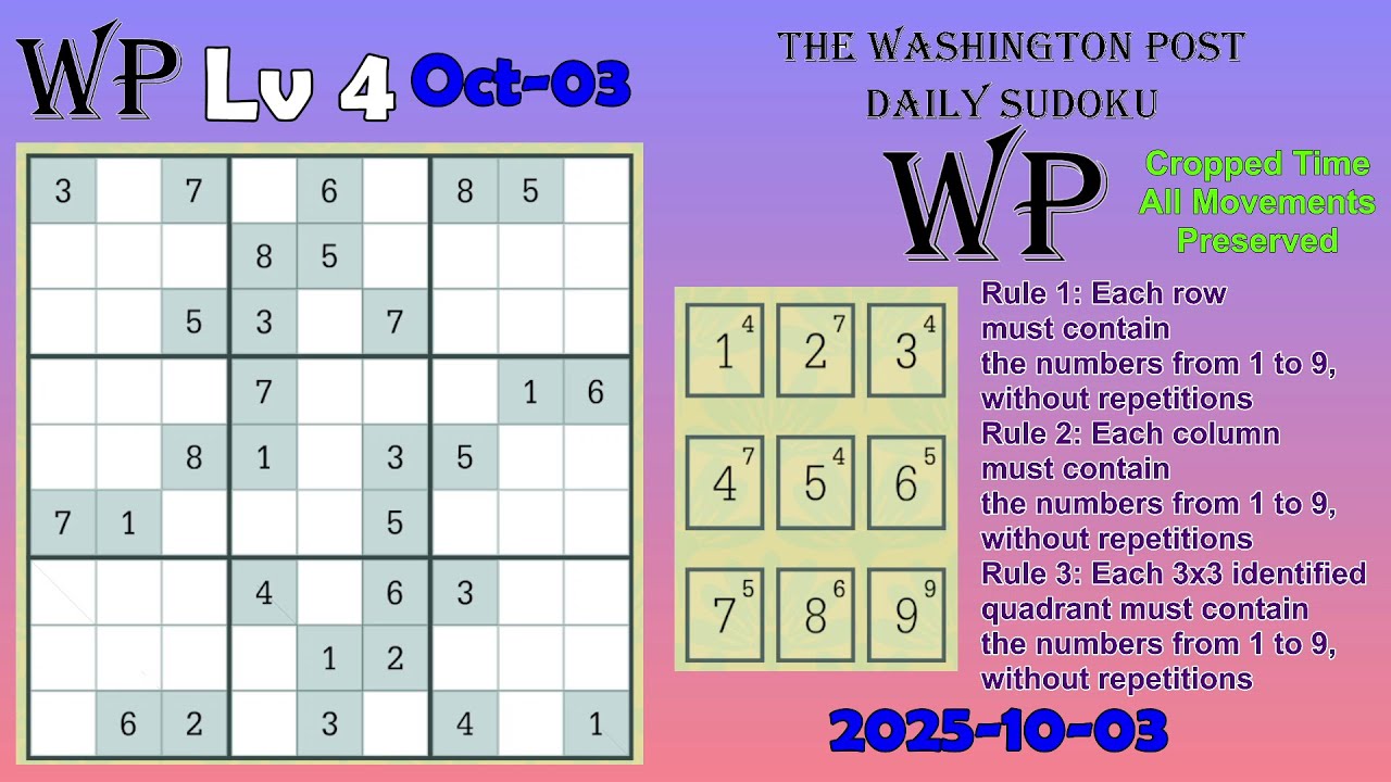 The Washington Post Daily Sudoku 2025-10-03 Level 4 - YouTube