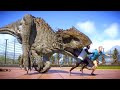 INDOMINUS REX &amp; TREX &amp; INDORAPTOR FIGHT &amp; ESCAPE - Jurassic World Evolution 2