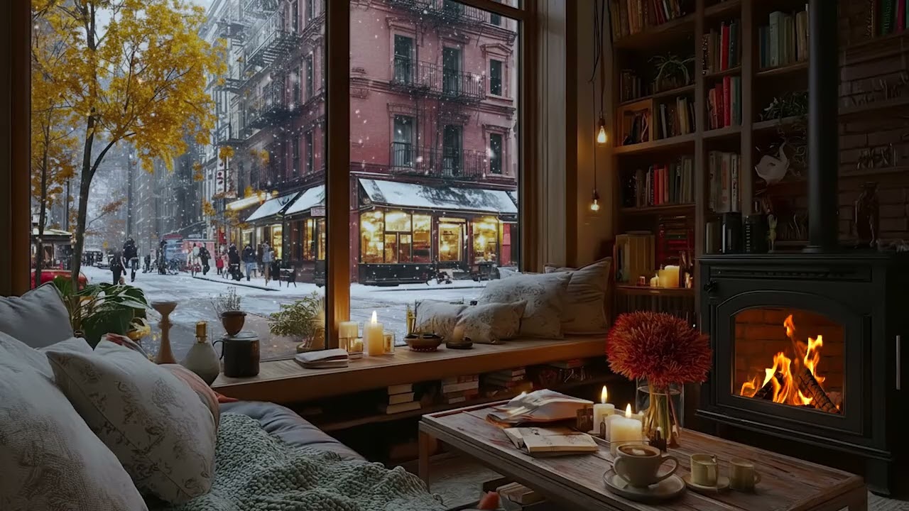 🎹 Cozy Snowy Winter Piano ❄️ Warm Fireplace Ambience | Relaxing Piano Music, Stress Relief