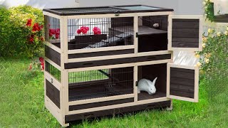 2 Story Rabbit Hutch on Wheels for 2-3 Bunnies-Aivituvin -AIR34