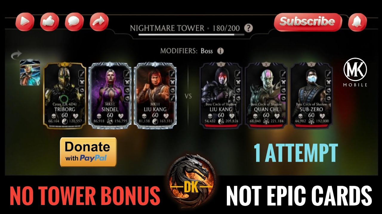 Nightmare Tower 180 & Reward 🎮 Mortal Kombat Mobile/MK Mobile/MKM 
