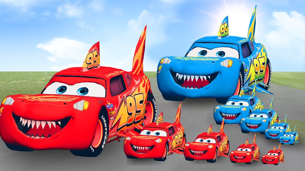 Big & Small Lightning McQueen Monster Shark vs Thomas Train | BeamNG.drive Gameplay