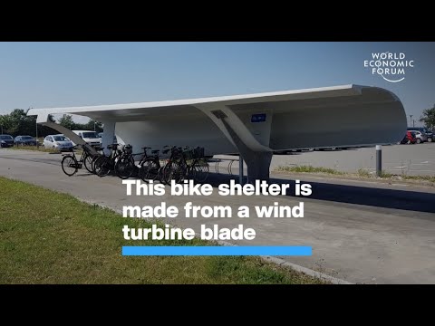 This bike shelter is made from a wind turbine blade