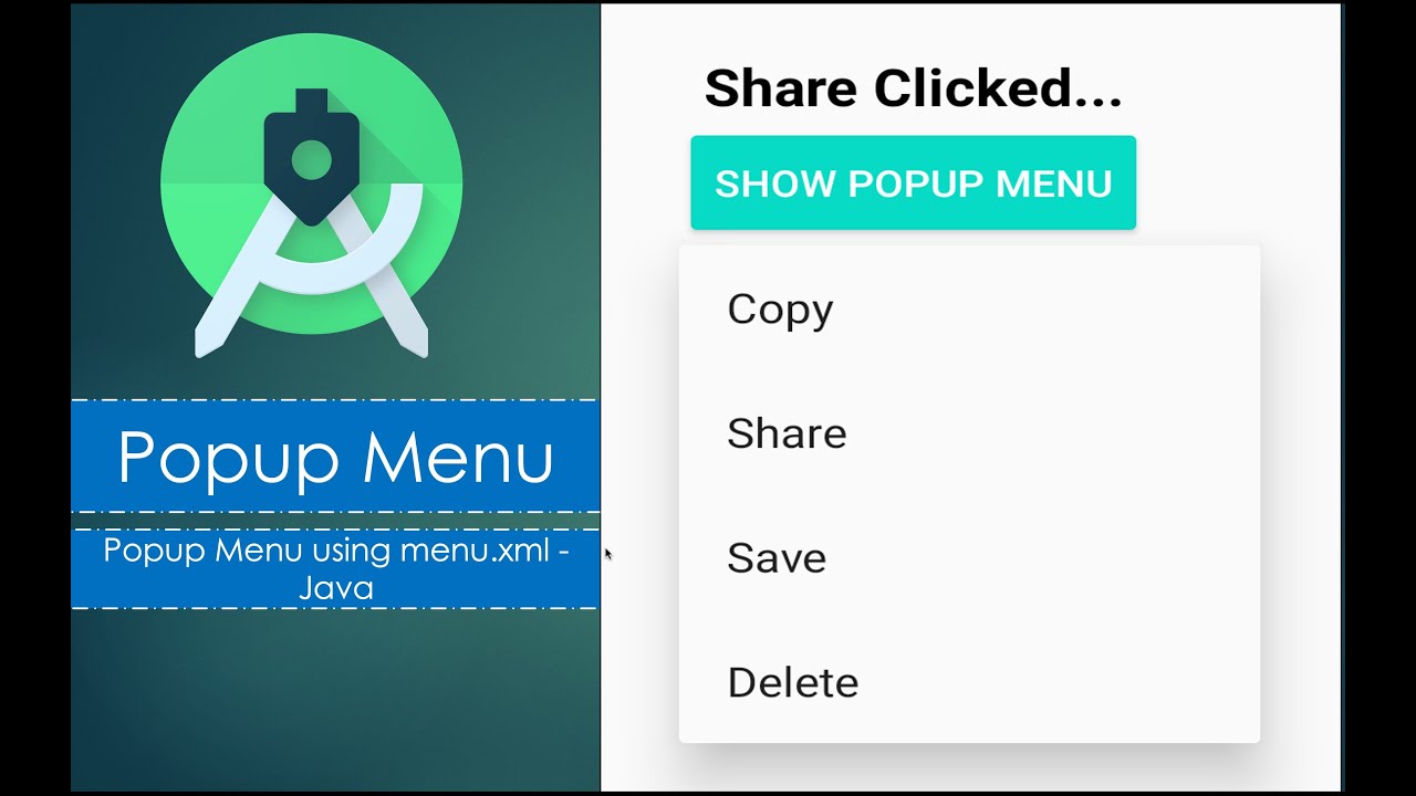Popup Menu Using Menu xml Android Studio Java YouTube Popup Menu Using Menu xml Android Studio Java YouTube
