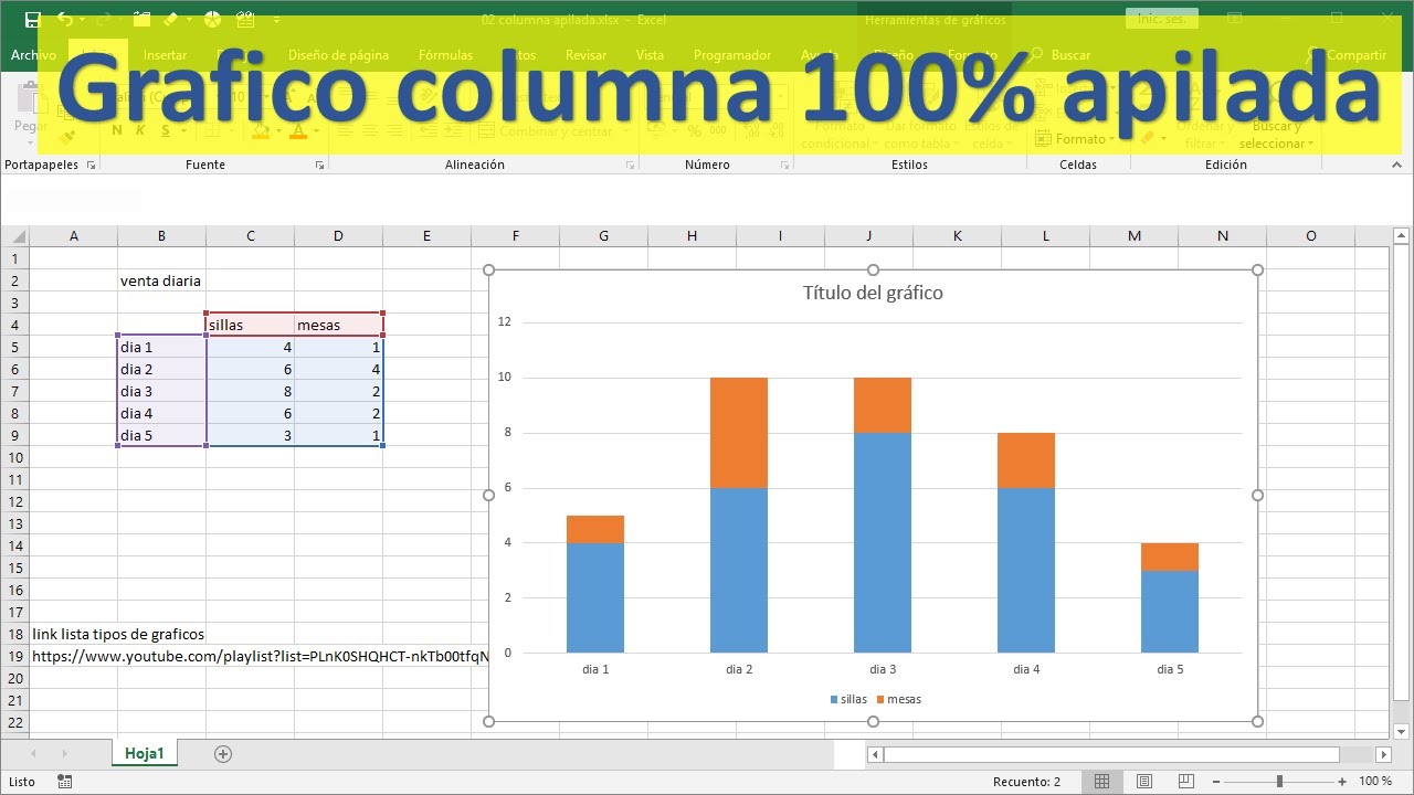 03 grafico excel columna 100% apilada - YouTube