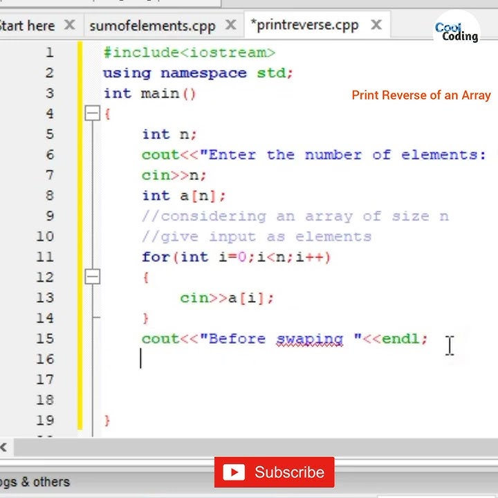 Print the Elements of an Array in Reverse Order | C++ Program | Cool ...