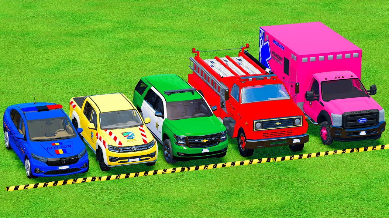 TRANSPORTING ALL POLICE CARS & AMBULANCE EMERGENCY VEHICLES WITH MAN TRUCKS ! Farming Simulator 25