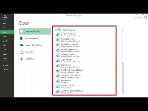 How to Open Excel Files Quickly - 'Open' Menu Tutorial (Excel 2013) - video from Knowledge Wave