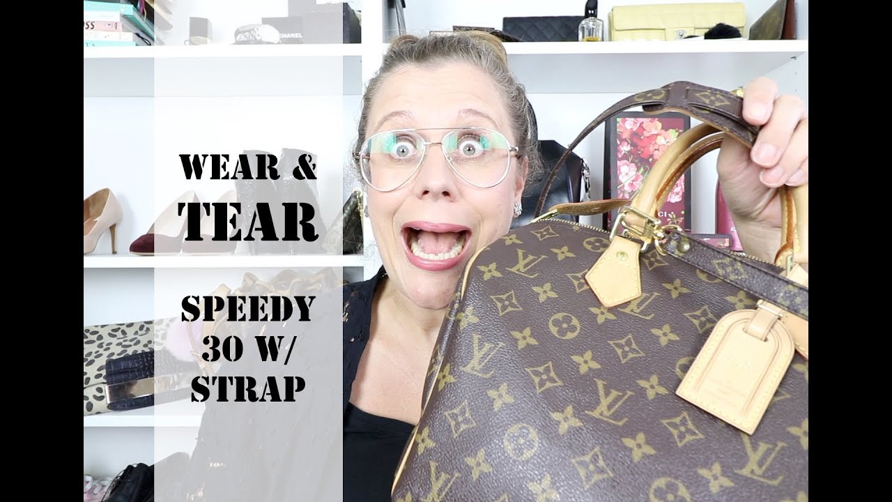 Wear & tear using a vintage monogram strap with my Louis Vuitton Speedy 30 in monogram - YouTube